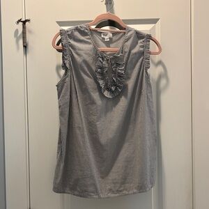 Market & Spruce Gray Ruffled Bib Collar Blouse